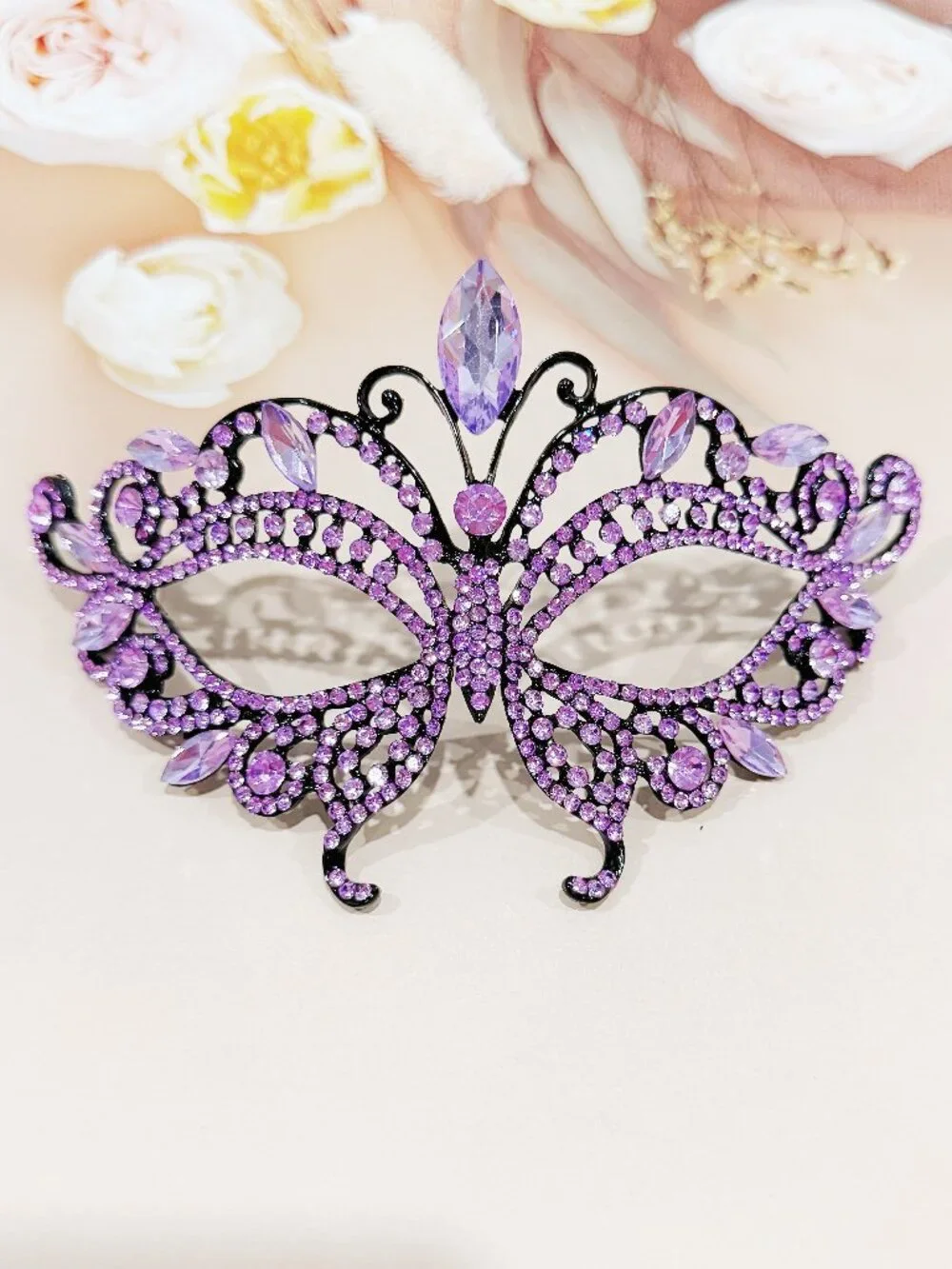 Purple Crystal Masquerade Mask, Butterfly Venetian Mask, Masquerade Ball Mask